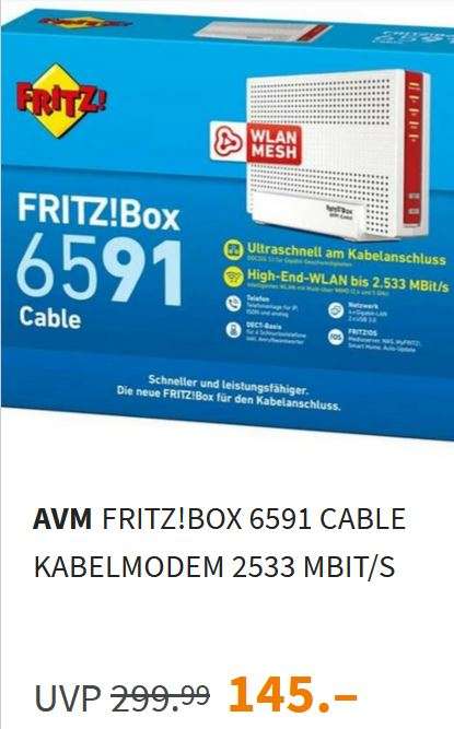 [Fundgrube Online - Saturn und Mediamarkt] AVM FRITZ!Box 6591 Cable Kabelmodem 2533 Mbit/s