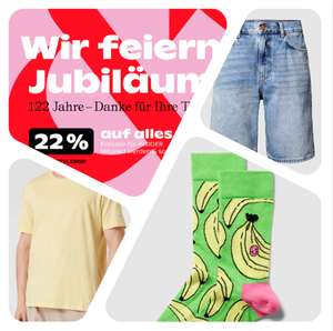 P&C: Jubiläums-Deal mit Beispielen: 22 % auf fast alles, z.B. CHAMPION T-Shirt mit Label-Print in hellgelb (Gr. S - XL)