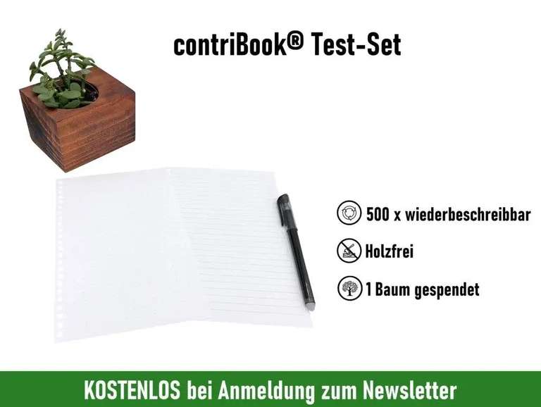 [contriBook] Wiederverwendbares Notizbuch Test-Set jetzt kostenlos bestellen bei Anmeldung zum Newsletter