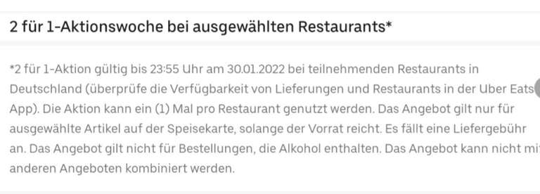 (Uber eats in berlin) 2 für 1 Aktion bei vielen Restaurants