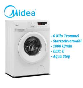 Midea Waschmaschine MFNEW60-105 / 6KG Fassungsvermögen/EEK: E / 1000 U/min/Trommelreinigung- Erinnerung/Startzeitvorwahl, Weiß