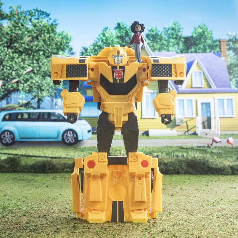 Hasbro Transformers Spielzeug EarthSpark Spin Changer Bumblebee Action-Figur (20 cm) mit Mo Malto Figur (5 cm) (Prime)