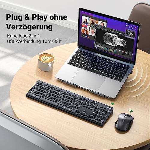UGREEN 2.4G Tastatur Maus Set Kabellos mit Shortcut-Tasten, Nano 2.4G USB- Empfänger, Funktastatur mit Maus 4000 DPI (Prime) | mydealz