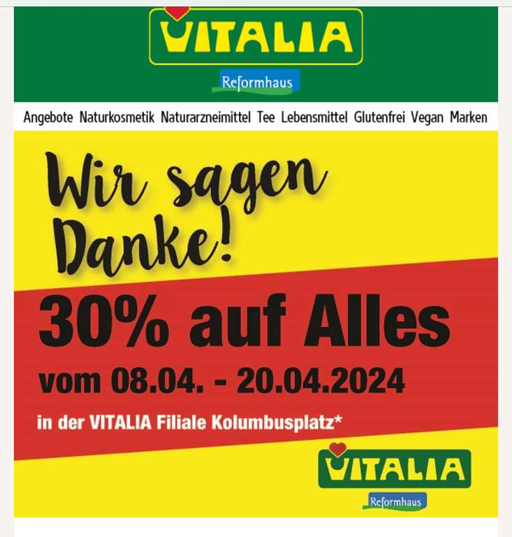 Lokal München Kolumbusplatz: Vitalia 30% auf alles
