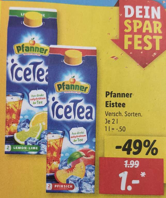 Pfanner Eistee 2L am 7.7./8.7. Für 1€ bei Lidl