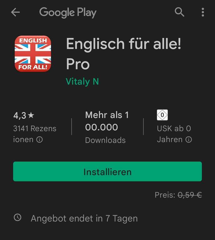Englisch für alle! Pro (Freebie | Google Play Store)
