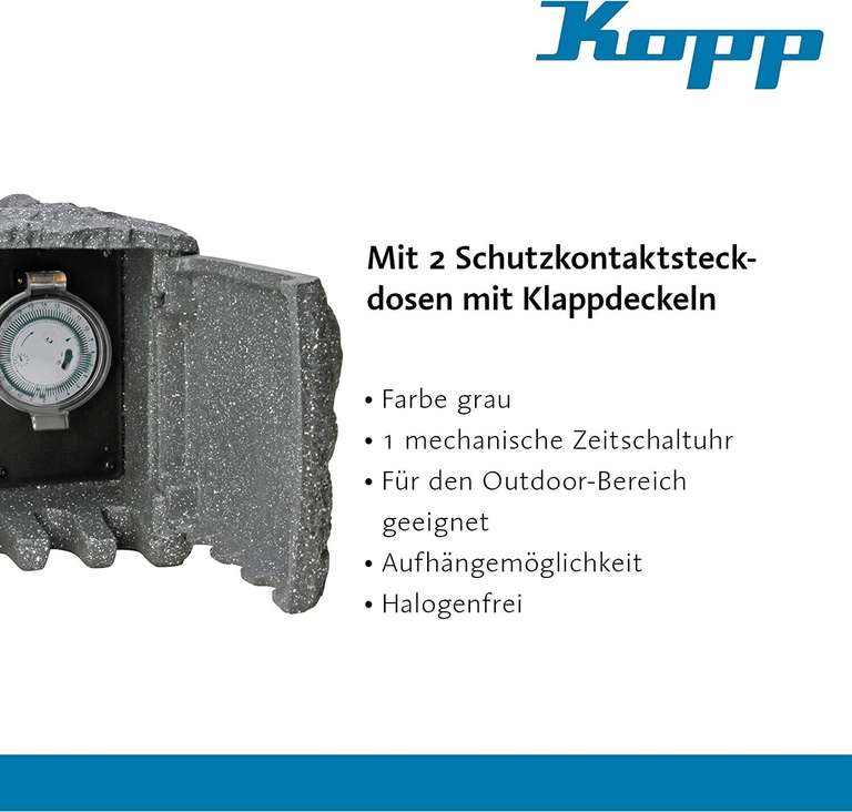 Kopp verschließbarer 2-Fach Außen-/Gartensteckdose mit Stein-Optik | 230 V & Zeitschaltuhr