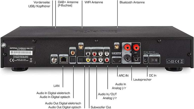 Imperial Dabman i560 CD HiFi-Anlage (2x 30W Verstärker, DAB+, UKW, Internetradio, Bluetooth, HDMI-ARC, WLAN, LAN, Sub-Out)