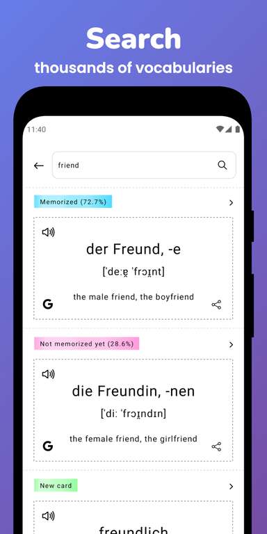 [iOS AppStore + Google PlayStore] Memorize: Learn German Words + Memorize: Learn Thai Words