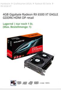Wieder verfügbar, 4GB Gigabyte Radeon RX 6500 XT EAGLE GDDR6 HDMI DP retail (versandkostenfrei nach 0 Uhr)