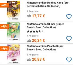 Nintendo amiibo (Super Smash Bros. Collection) Mario , Donkey Kong , Olimar, Peach