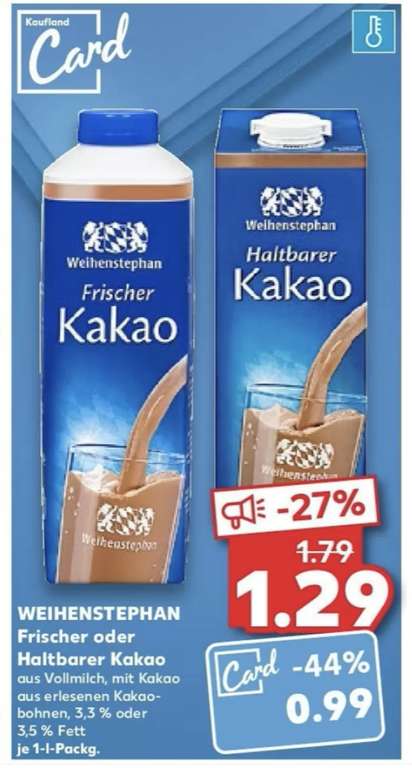 Weihenstephan Kakao (mit Kauflandcard), eff. 0,49€ inkl. Cashback (Offline)