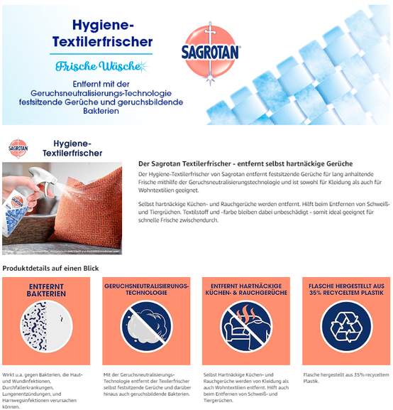 4 x 500 ml Sagrotan Hygiene-Textilerfrischer ab 12,76€ (statt 15,80€) –  Prime Spar-Abo 