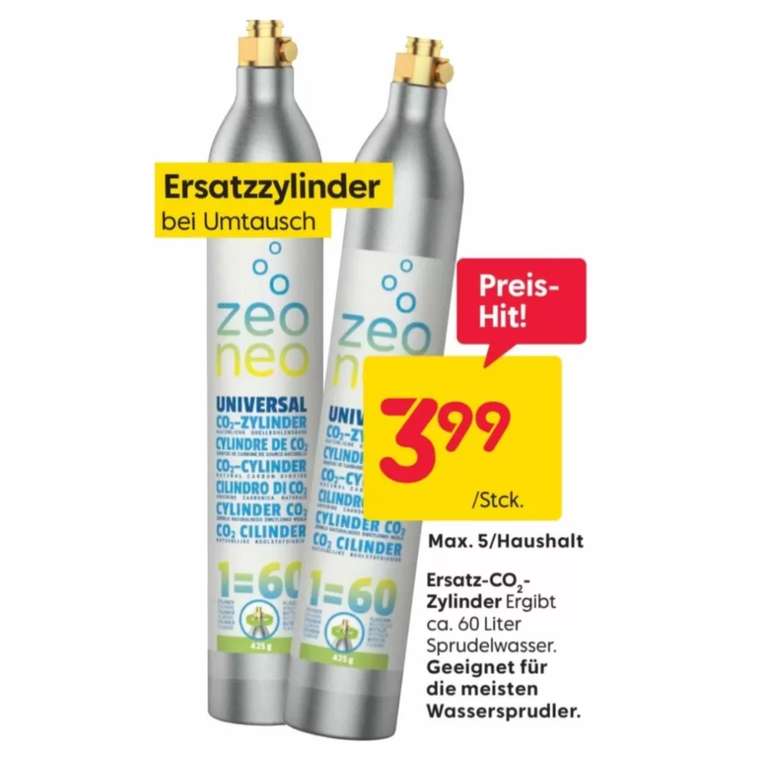 [RUSTA Filialen] CO² Ersatzzylinder (Tausch) für ca. 60 Liter Prickel für 3,99€