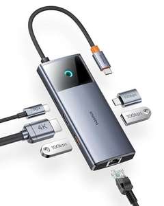 (Prime) - Baseus USB C Hub 10Gbps USB 3.2 Adapter mit LAN Ethernet, 4K@60Hz HDMI, 2 USB-A, USB-C, 100W PD, 6 in 1 Docking Station