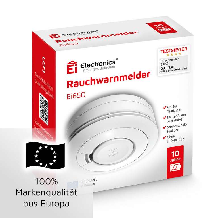 (Toom Click & Collect) Ei Electronics Rauchwarnmelder Ei650 (oder auch CO-Warnmelder für 32,99 €)