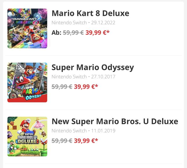 Mario Kart oder Odyssey oder New Super Mario Bros. U Deluxe im Nintendo DE eStore
