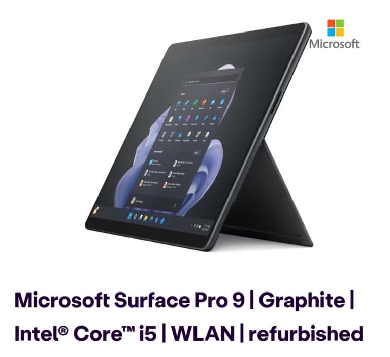 [ibood / refurbished / us import] Microsoft Surface Pro 9 - Graphite - 1 Jahr Garantie für 704,95€