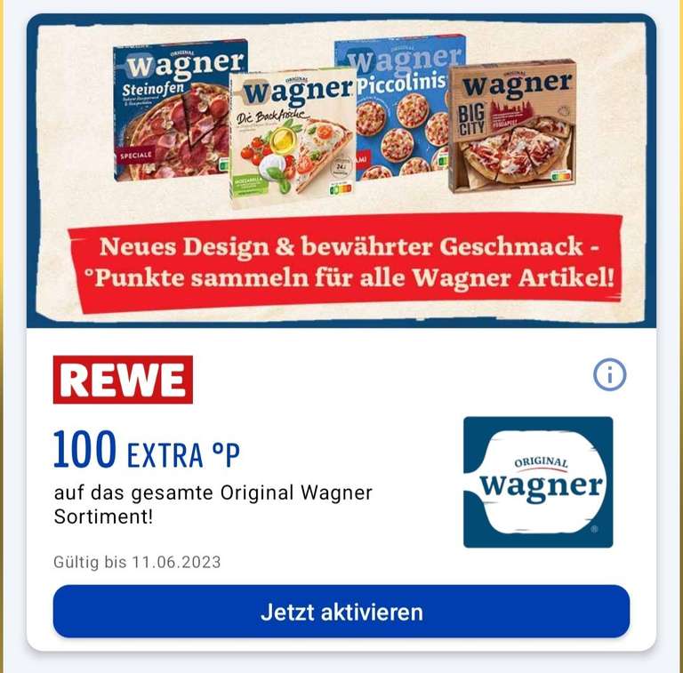 Verschiedene Wagner Pizzen bei Rewe, mit Paypack für 0,88€ möglich. Personalisiert