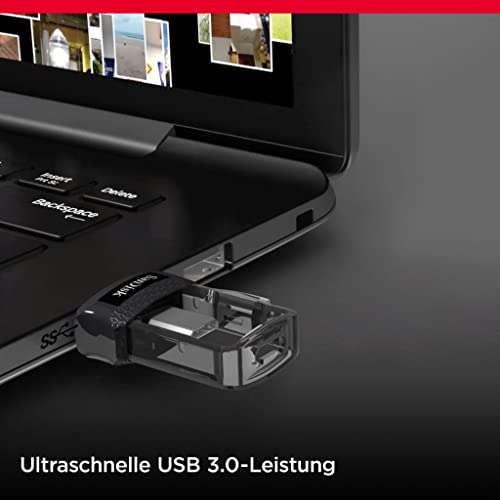 SanDisk Ultra 128 GB Dual Drive m3.0 USB-Stick mit USB-A und Micro-USB, USB 3.0, bis zu 150MB/s (PRIME)