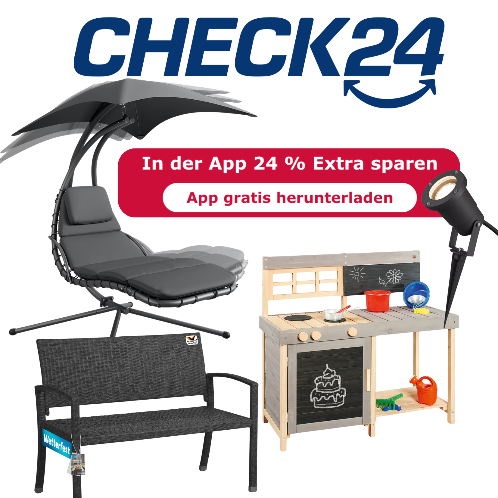 CHECK24 Sommer-Schlussverkauf: bis zu 24% extra App-Rabatt auf Garten & Outdoor | z.B. Pinolino „Fritz" Matschküche Massivholz