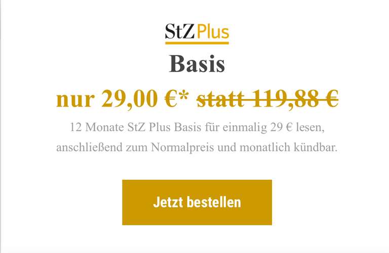 Stuttgarter Zeitung StZ Plus Basis für 29€ für 12 Monate