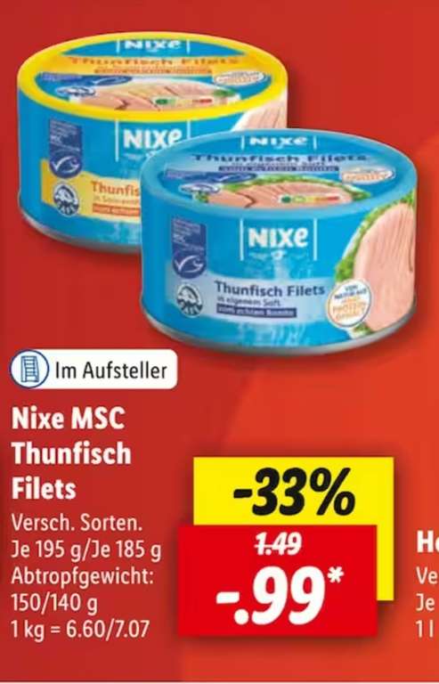 Nixe MSC Thunfisch Dose 0,99€ je Dose (Lidl)