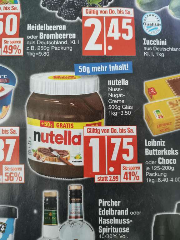 regional Südbayern EDEKA - Nutella 500g Glas / 1kg=3,50€