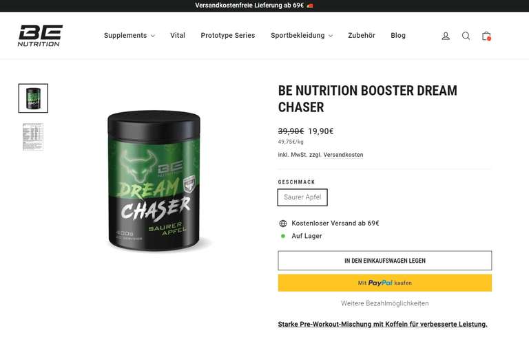 Trainingsbooster Dreamchaser Be Nutrition