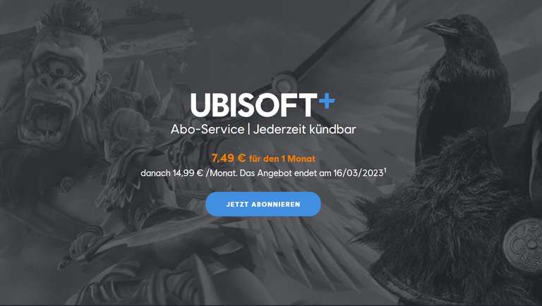 Erster Monat Ubisoft+ für 7,49€ statt 14,99€ (Zugriff auf über 100 Spiele, Kündigung erforderlich!)