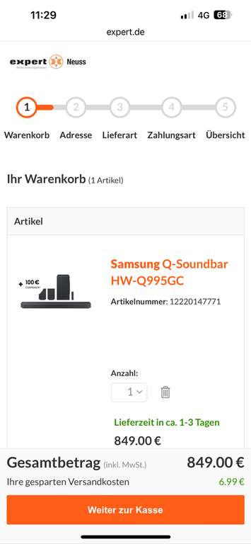 Samsung HW-Q995GC 11.1.4 Kanal Soundbar effektiv 749 €