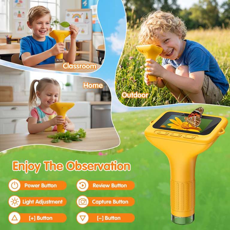 Produktbild von Bostar Kinder-Mikroskop 1000x – 2″ IPS, Rentier-Design, 7 LED, 650mAh, USB-C, Für Entdecker Ab 6