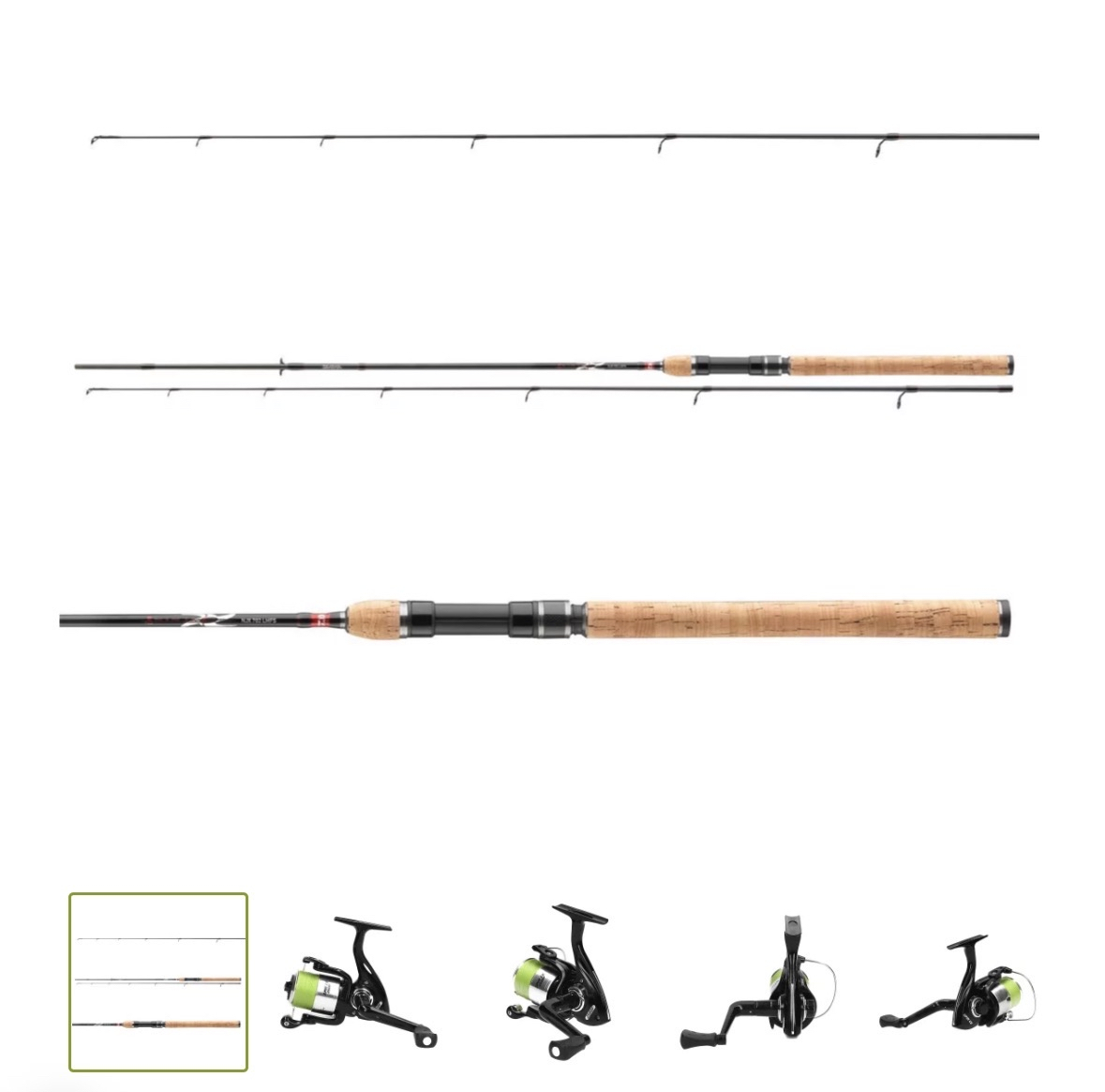 Spincombo Barsch Zander Angelset Combo Ninja X Extra Fast Spin 2.25m 15-40g + EFT Rolle Spin CO 2500 F Braid Spinnrolle mit Schnur