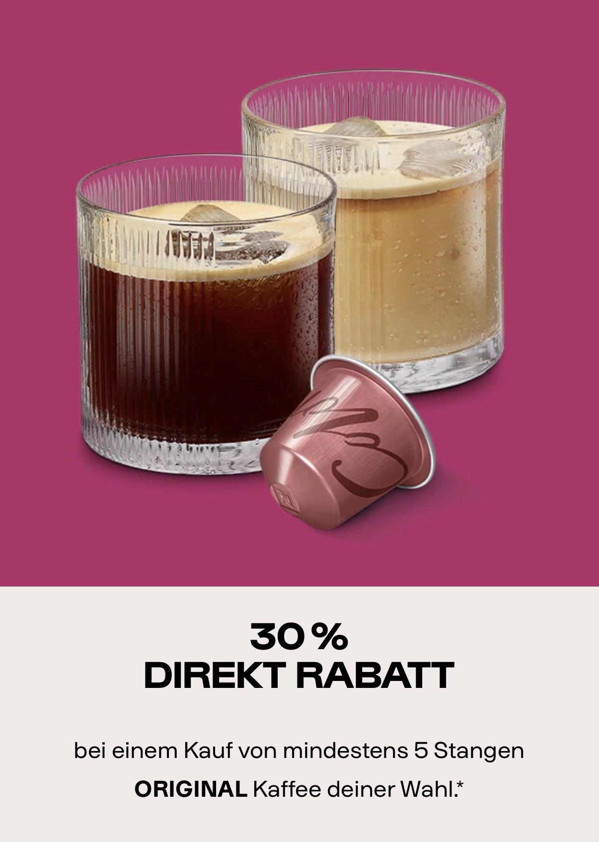 30 % Direkt-Rabatt auf Nespresso Kaffeestangen (personalisiert)