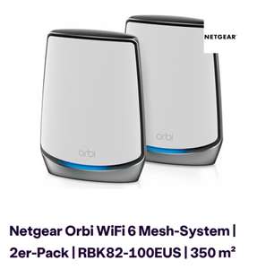 [ibood / ath] Netgear Orbi WiFi 6 Mesh-System 2er-Pack RBK82-100EUS für 404,95€ inkl. Versand anstatt 498,90€ - eff. 18,83%