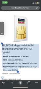 Freenet TELEKOM Magenta Mobil M Young mit Smartphone 10 Spezial mit 150€ Gutschein Saturn