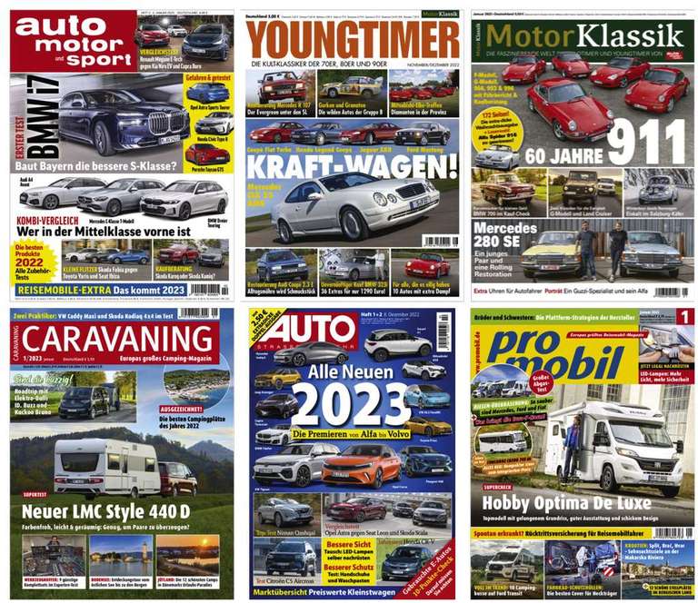 Autozeitschriften 6-Monatsabos: Auto Motor und Sport für 59,80€ + 50€ Amazon-GS // Youngtimer, Caravaning, promobil, Motor Klassik