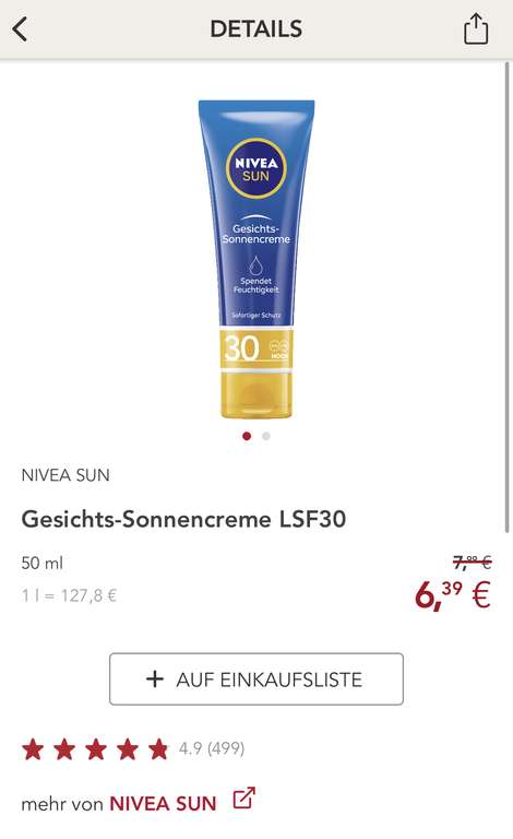 [Rossmann] NIVEA SUN Gesichts-Sonnencreme LSF30 3€ Rabatt