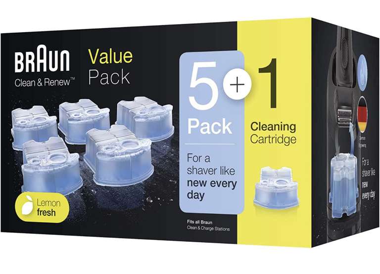 [Amazon Sparabo, personalisiert] Braun Clean & Renew Ersatzkartuschen für elektrische Rasierer, 5+1er-Pack