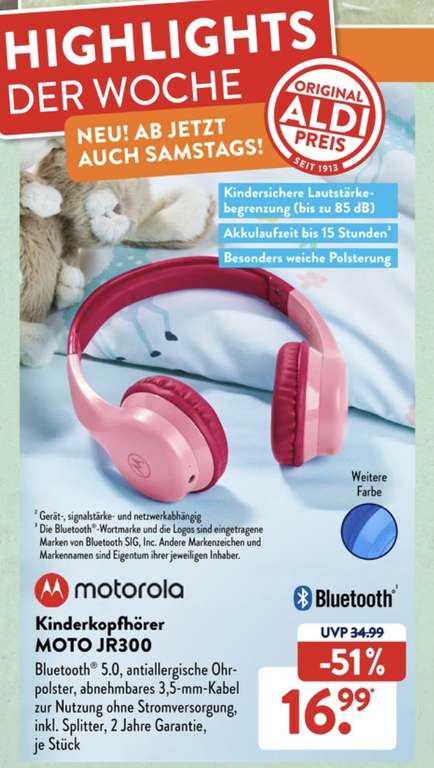 Motorola Moto JR300 - Bluetooth Kinderkopfhorer ( 02.04.2022 Aldi Süd )