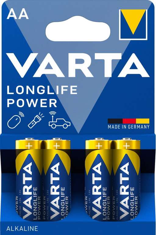 VARTA Batterien AA, 4 Stück, Longlife Power, Alkaline, 1,5V, Made in Germany [Prime Spar-Abo]