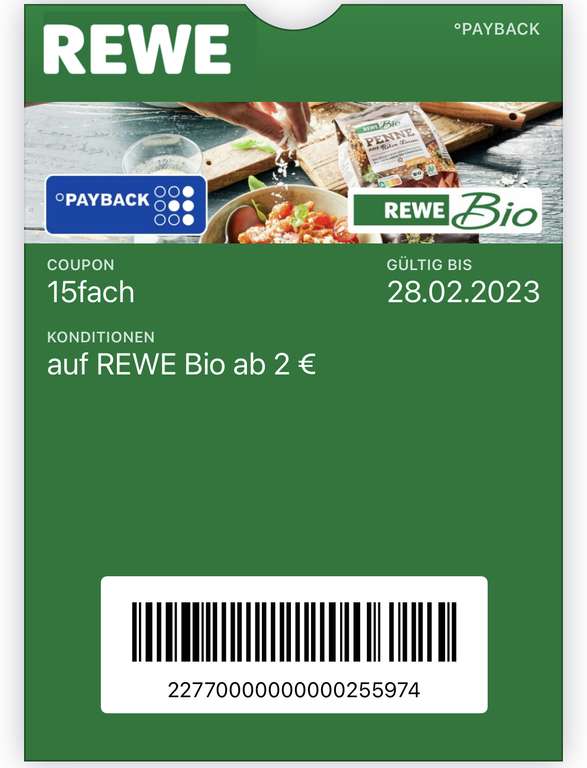 [Payback] 3x 15fach Punkte auf Rewe Bio Artikel ab 2€ | gültig bis 28.02.2023