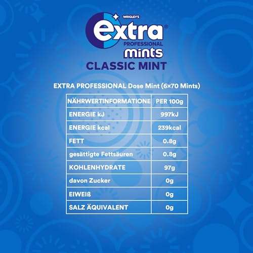 EXTRA Professional | Classic Mint | Lutschpastillen mit Minz-Geschmack | Zuckerfrei (6 x 70 Dragees) (7,81€ möglich) (Prime Spar-Abo)