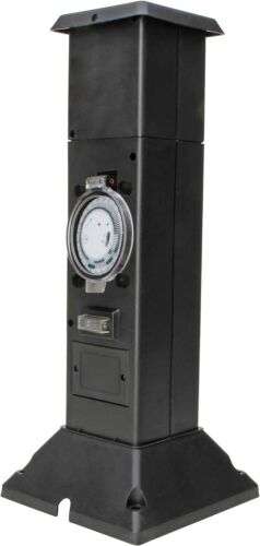 Kopp Energiesäule / Gartensteckdose (mit 2 Schutzkontakt-Steckdosen, 230 V, IP44, Zeitschaltuhr) - schwarz