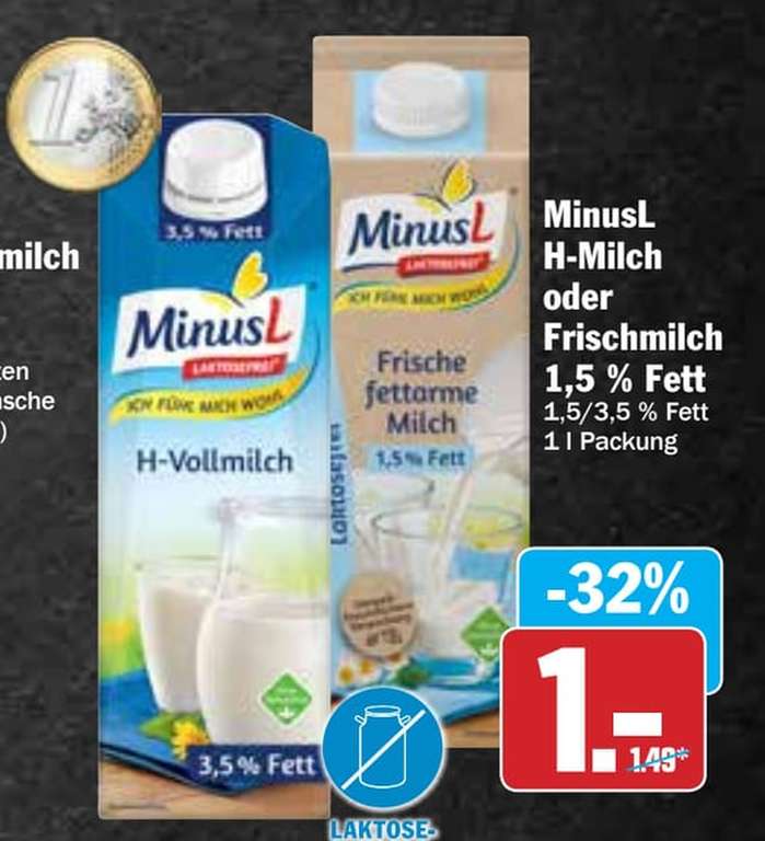 [HIT] MinusL H-Milch 1,5l 1,5% oder 3,5% für nur 0,50€ (Angebot + Coupon)