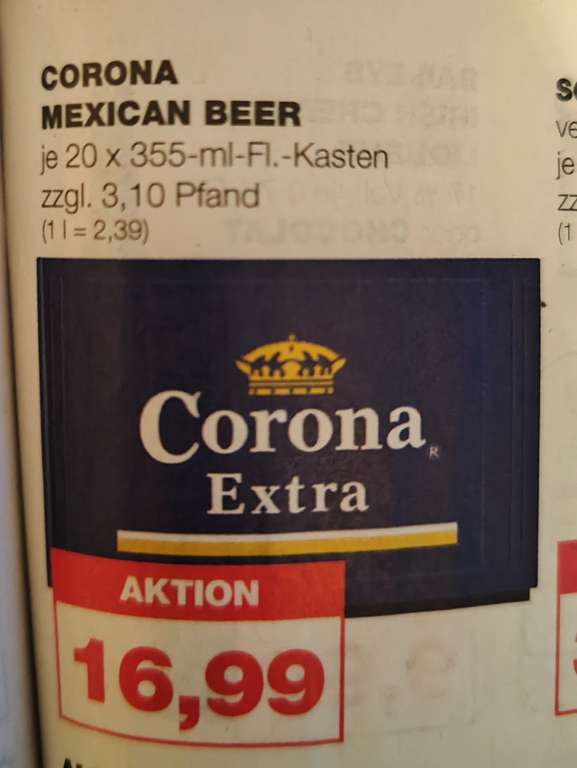 Real - Corona Extra Bier 20er Kiste für 16,99 zzgl Pfand