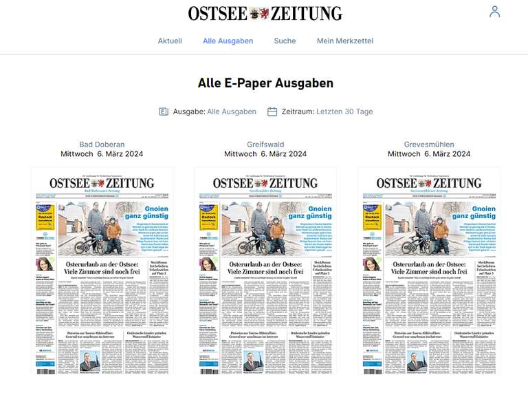 Ostsee-Zeitung E-Paper Kostenlos lesen