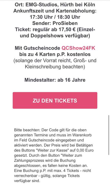Hürth bei Köln: kostenlose Tickets für quatsch comedy TV Show Aufzeichnung