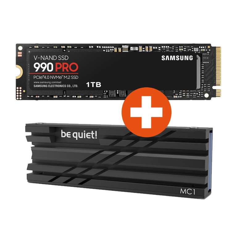 Samsung 990 PRO 1TB SSD + be quiet! MC1 Kühler | M.2 2280 | PCIe 4.0 | NVMe 2.0 | 7450/6900 MB/s | 3D-NAND TLC | TBW: 600TB | PS5-kompatibel