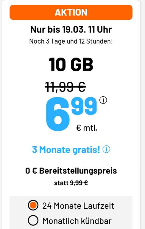 O2/1&1 Netz, Sim.de Aktion: 3 Monate gratis & 0€ AG in Laufzeitverträgen: Allnet/SMS Flat 10GB 5G eff. 6,12€/Monat | 5GB 4,37€ | 25GB 8,74€